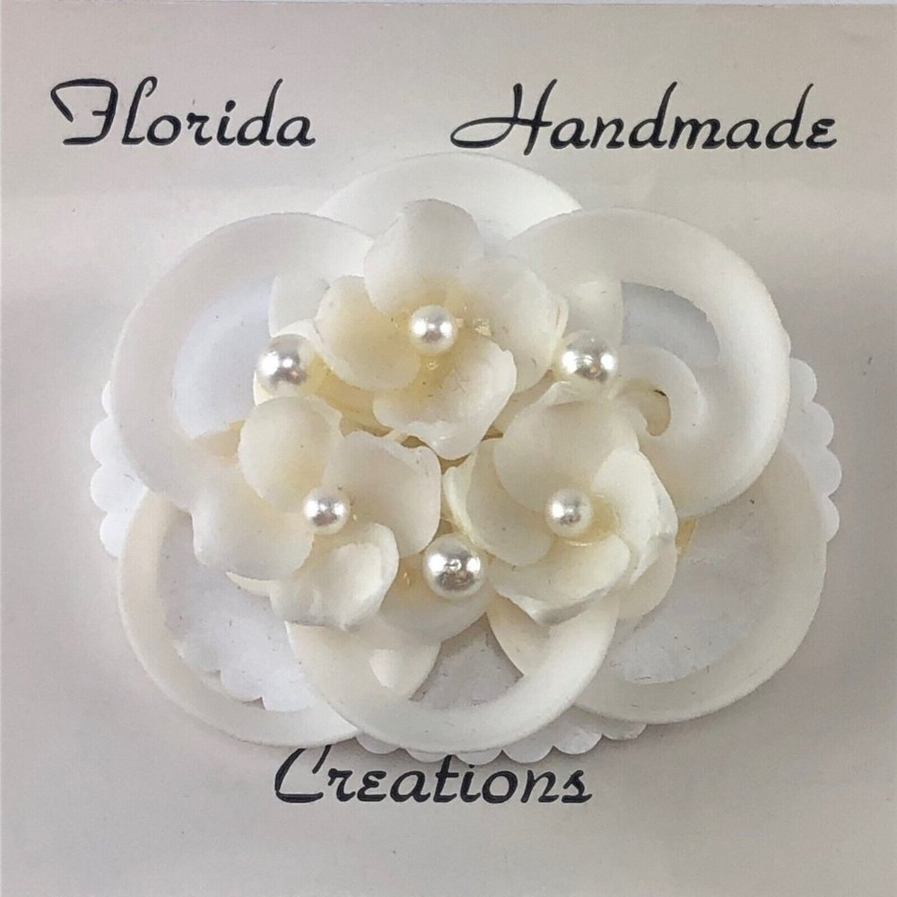 Vintage Shell Brooch with Simulated Pearls by Florida Handmade Creations